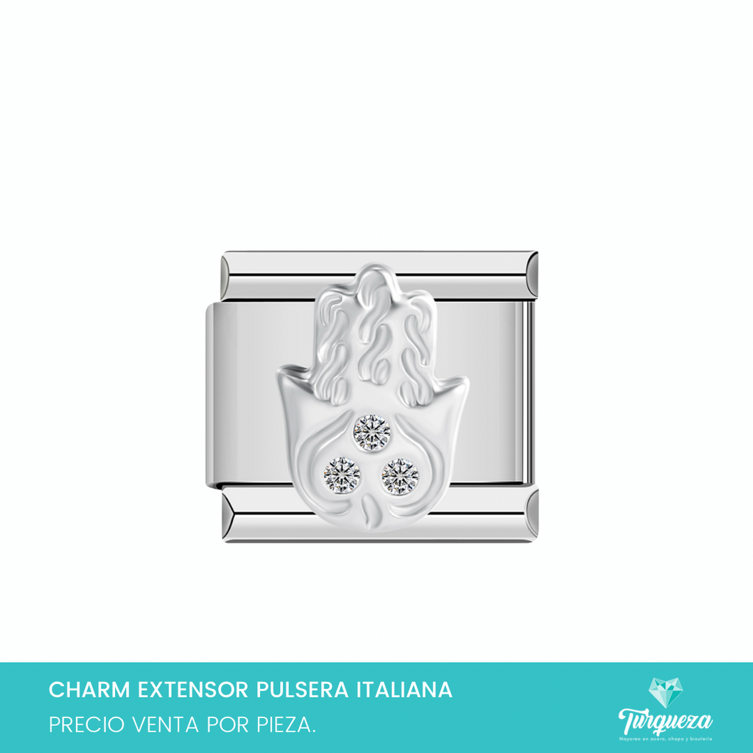Dije Charm Mano Zirconias para Pulsera Tipo Italiana Plateado Acero Inoxidable