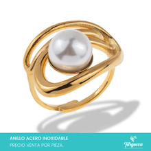 Cargar imagen en el visor de la galería, Anillo Chunky con Perla Dorado Acero Inoxidable
