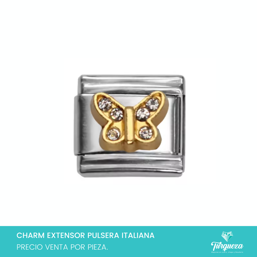 Dije Charm Mariposa Zirconias para Pulsera Tipo Italiana Plateado Acero Inoxidable