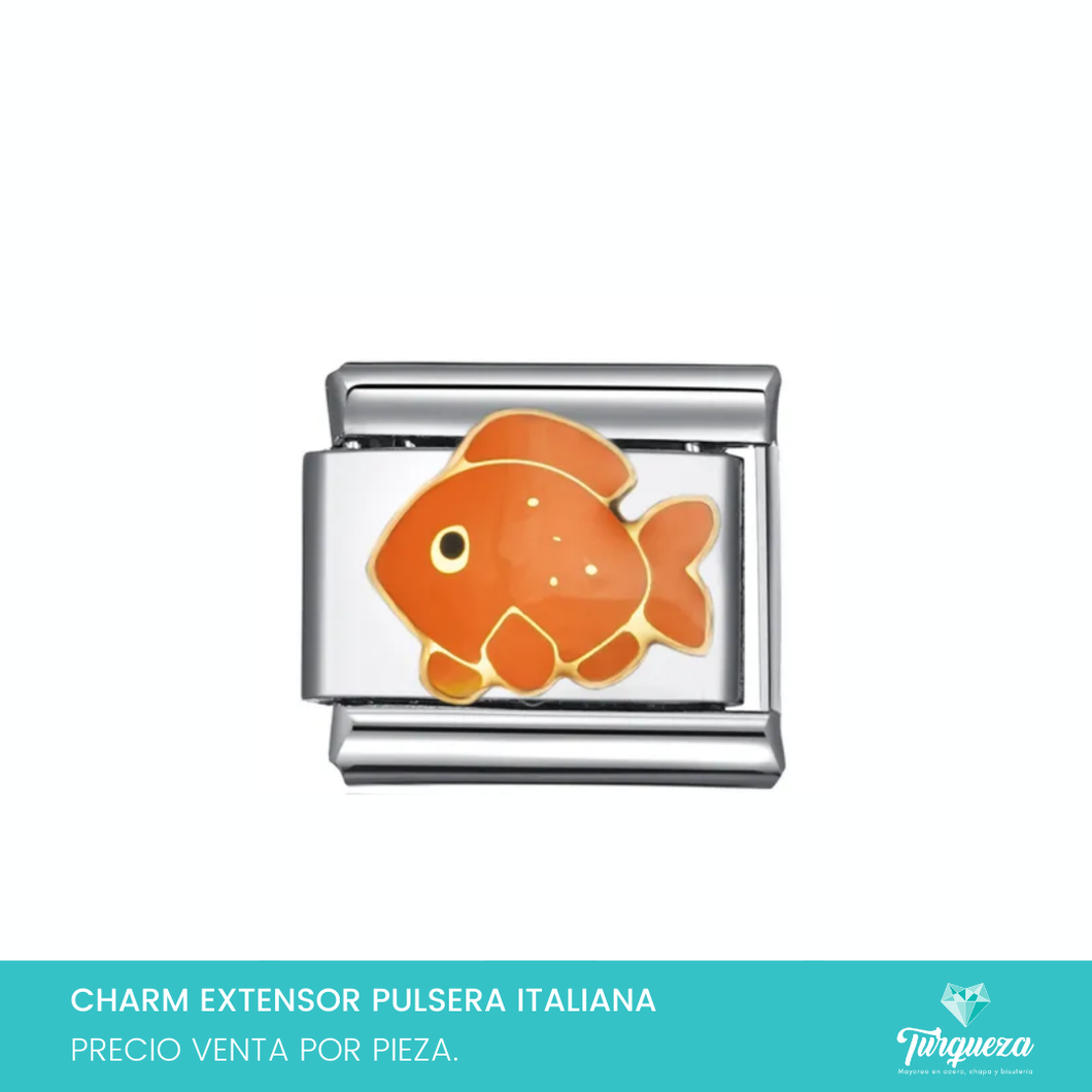 Dije Charm Pez para Pulsera Tipo Italiana Plateado Acero Inoxidable