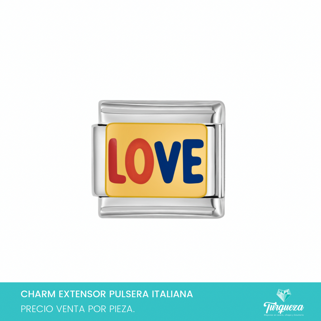 Dije Charm Love para Pulsera Tipo Italiana Plateado Acero Inoxidable