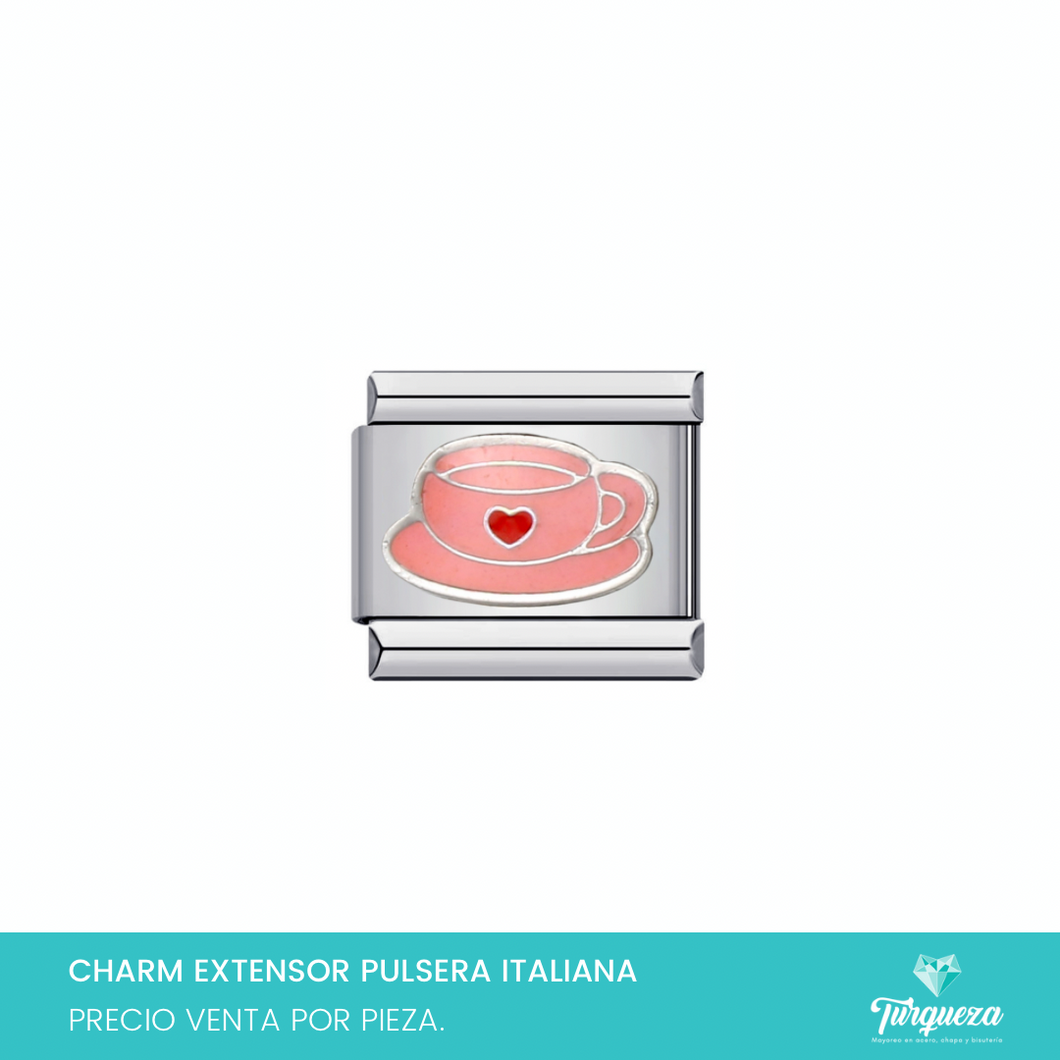 Dije Charm Tasa Cafe para Pulsera Tipo Italiana Plateado Acero Inoxidable