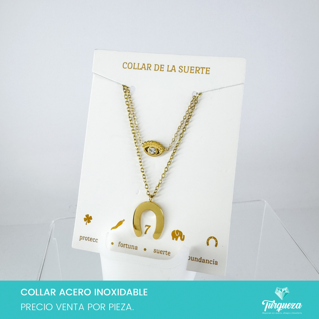 Collar Suerte Doble Dorado Acero Inoxidable