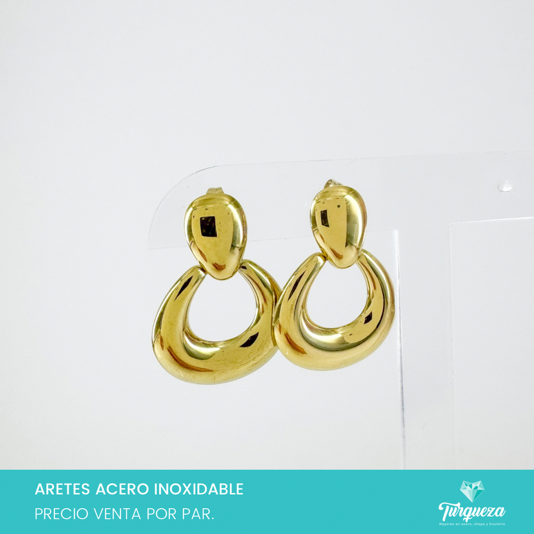 Arete Oval Colgante Dorado 3cm Acero Inoxidable