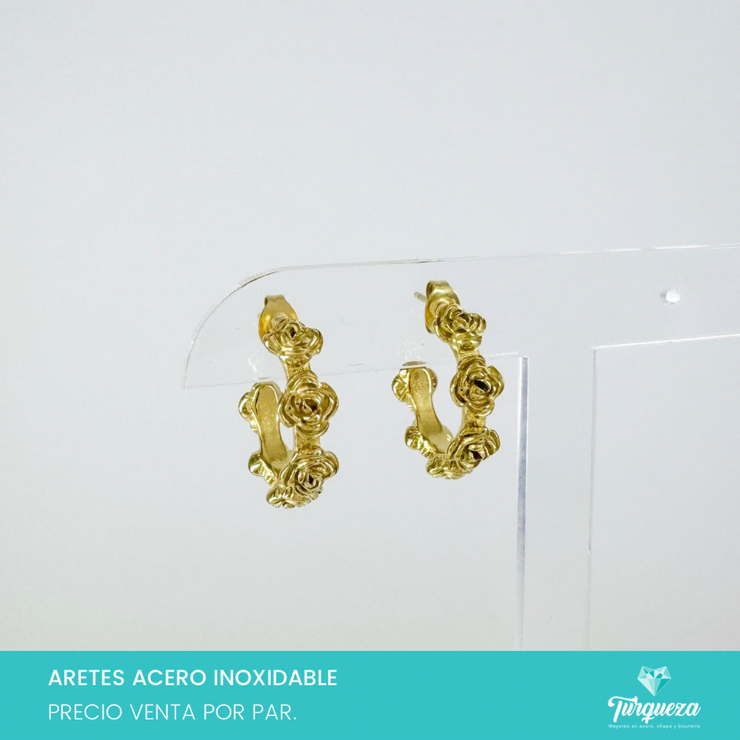 Arete Rosas Dorado 2cm Acero Inoxidables