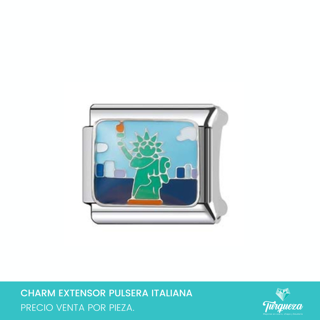 Dije Charm Estatua Libertad para Pulsera Tipo Italiana Plateado Acero Inoxidable