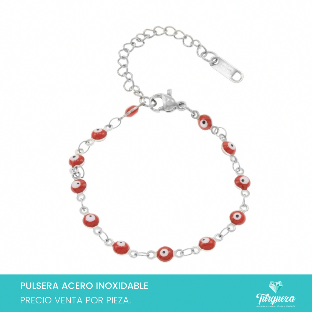 Pulsera Ojos Rojos Plateado Acero Inoxidable