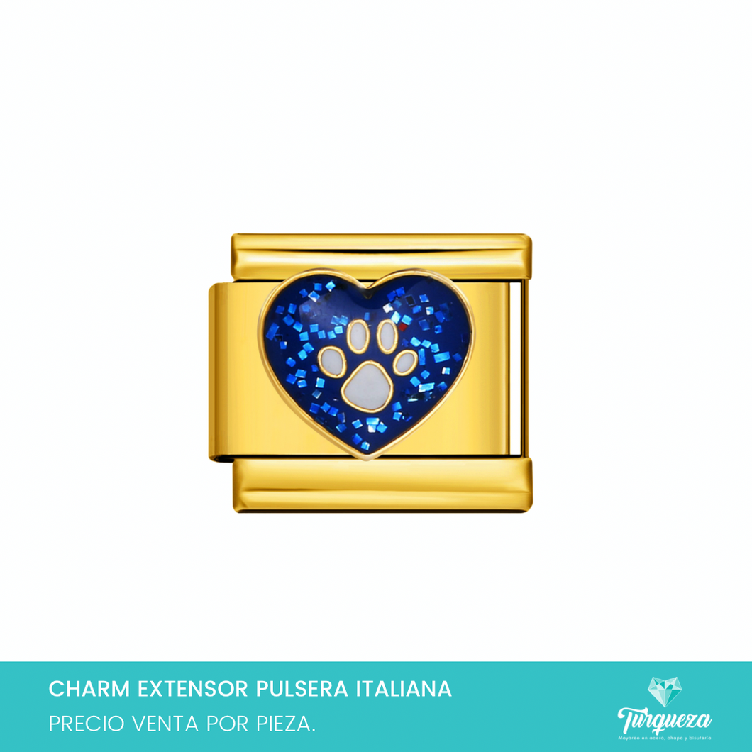 Dije Charm Huella Perro para Pulsera Tipo Italiana Dorado Acero Inoxidable