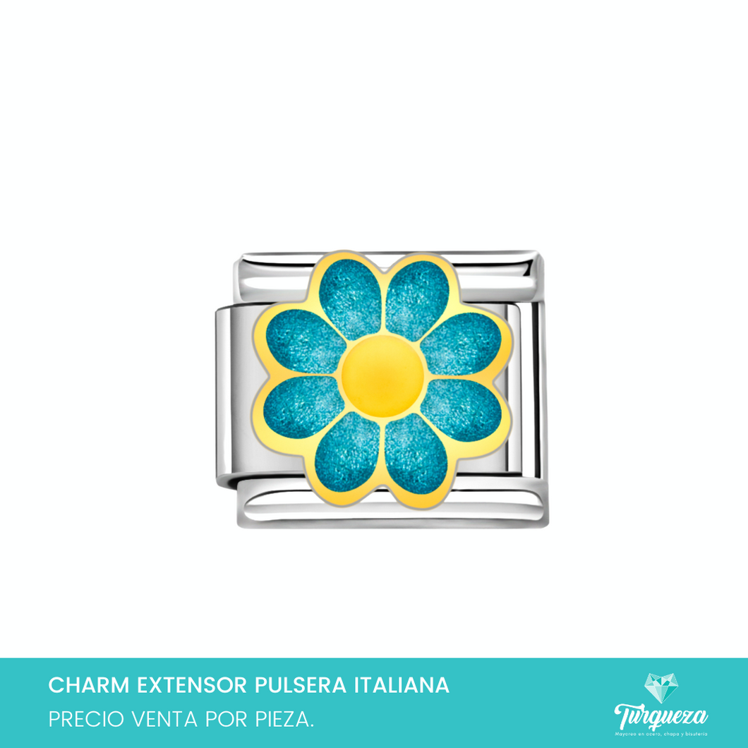 Dije Charm Flor para Pulsera Tipo Italiana Plateado Acero Inoxidable