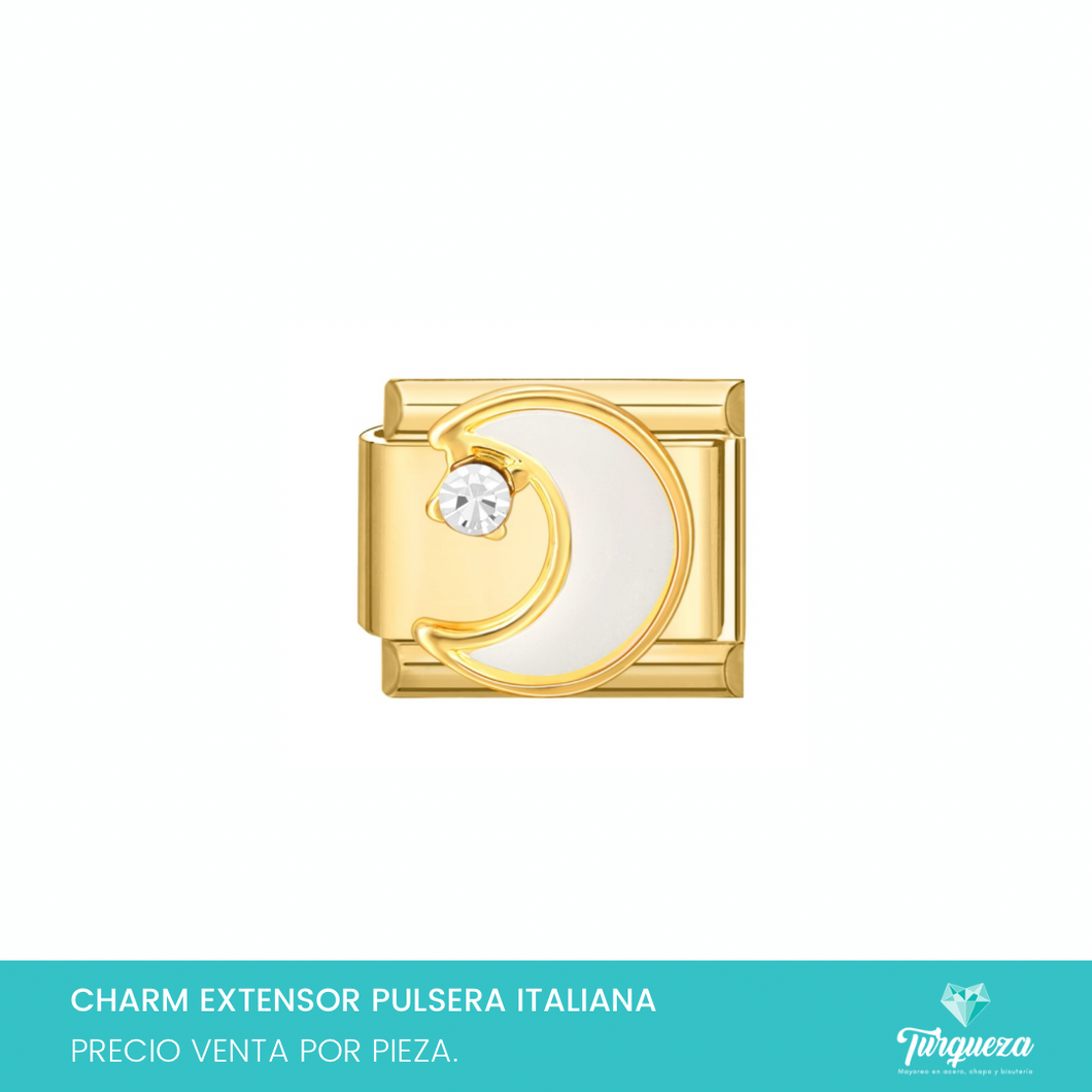 Dije Charm Luna Perla para Pulsera Tipo Italiana Dorado Acero Inoxidable