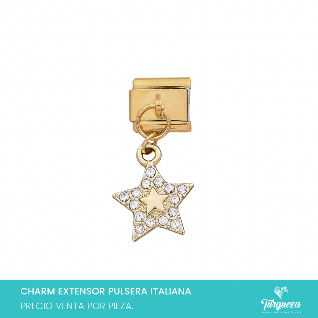 Dije Charm Estrella Zirconias Colgante para Pulsera Tipo Italiana Acero Inoxidable