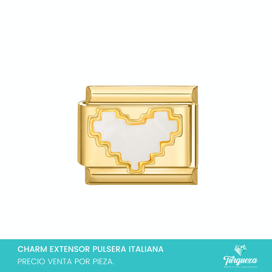 Dije Charm Corazon Perla Dorado para Pulsera Tipo Italiana Acero Inoxidable