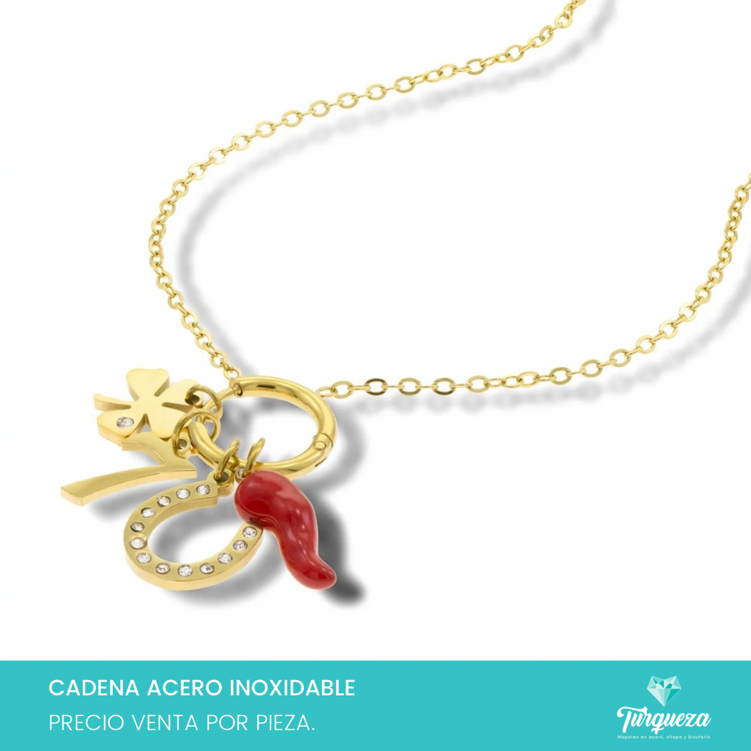 Collar Suerte Dorado Acero Inoxidable