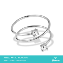 Cargar imagen en el visor de la galería, Anillo Espiral con Zirconias Plateado Acero Inoxidable
