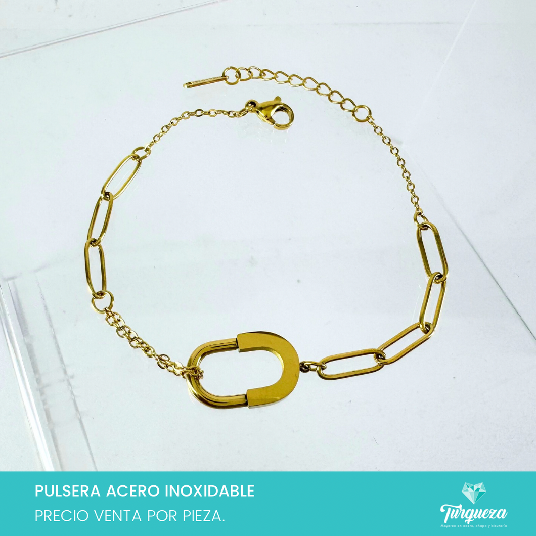 Pulsera Candado Dorada Acero Inoxidable
