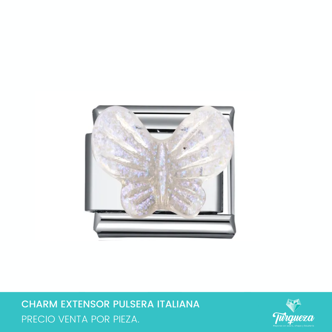 Dije Charm Mariposa para Pulsera Tipo Italiana Plateado Acero Inoxidable