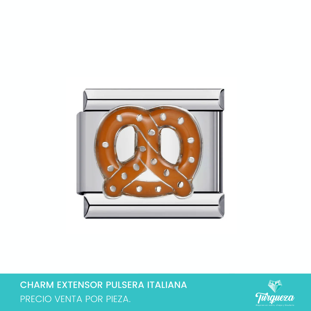 Dije Charm Pretzel para Pulsera Tipo Italiana Plateado Acero Inoxidable