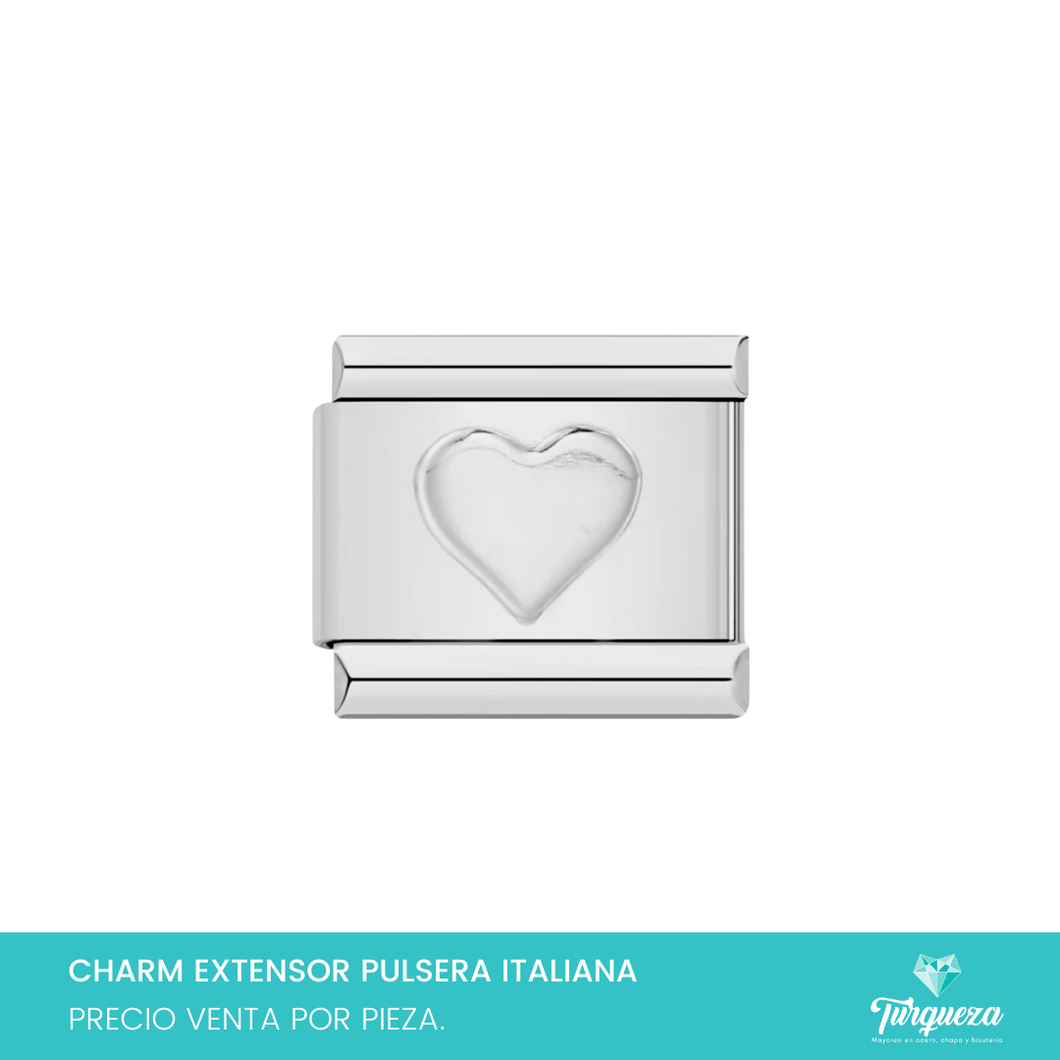 Dije Charm Corazon Plateado para Pulsera Tipo Italiana Plateado Acero Inoxidable