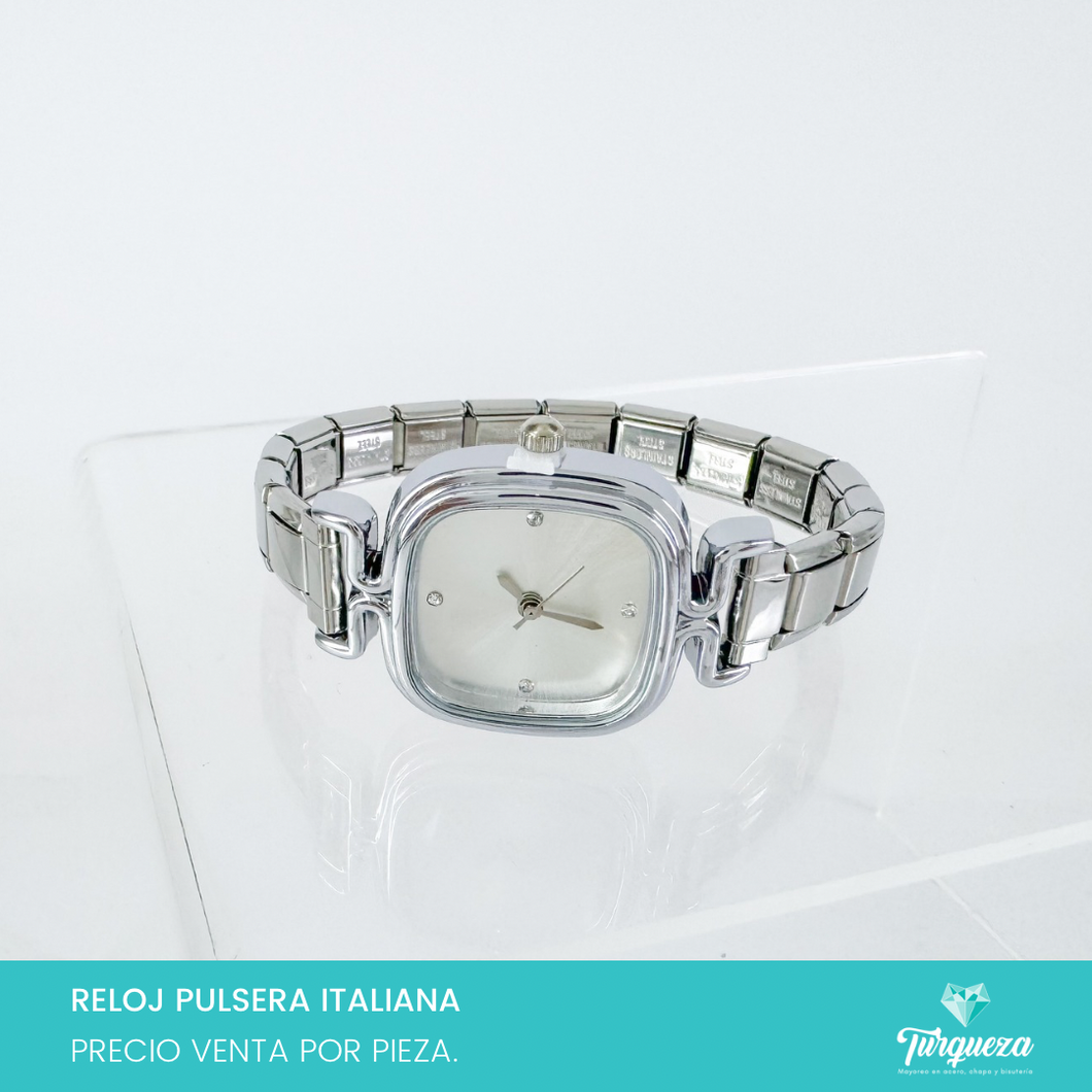 Reloj Gris Claro Pulsera Tipo Italiana (Caratula + 14 charms) Acero Inoxidable