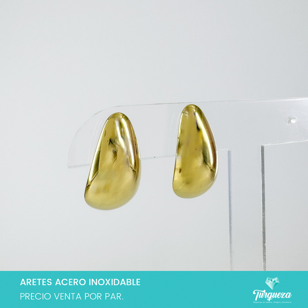 Arete Gota Plana Dorado 2cm Acero Inoxidable