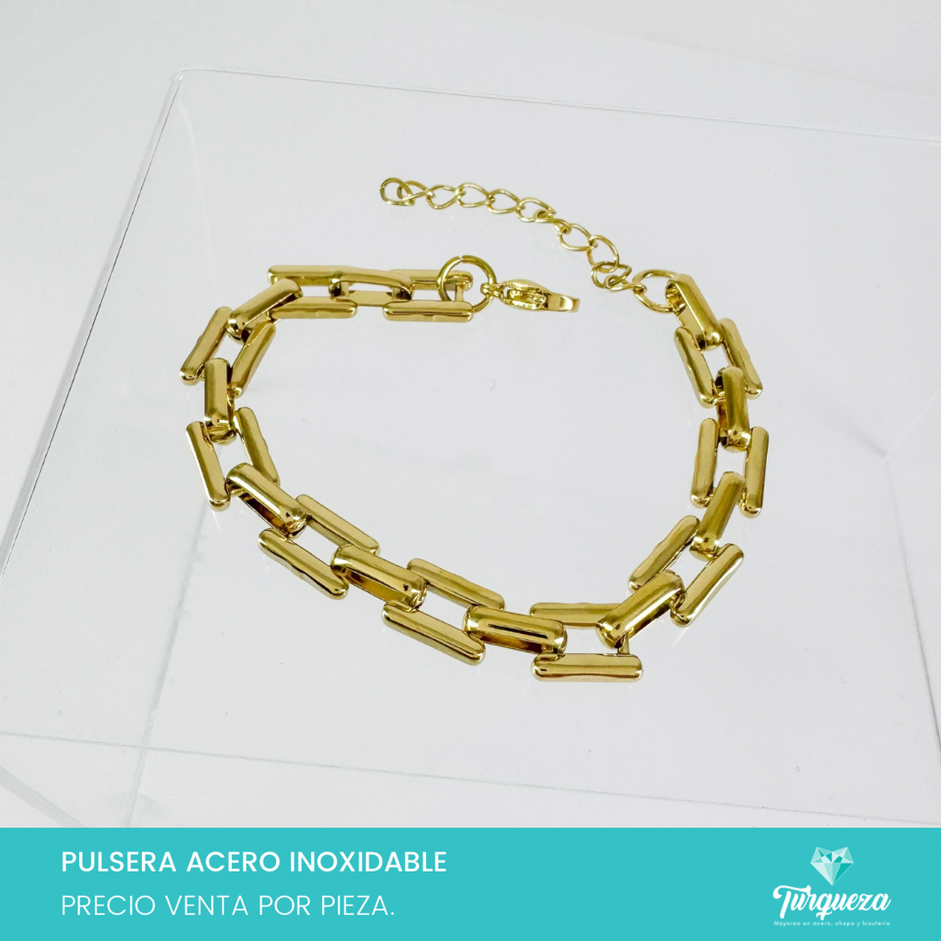 Pulsera Cuadros Dorado Acero Inoxidable