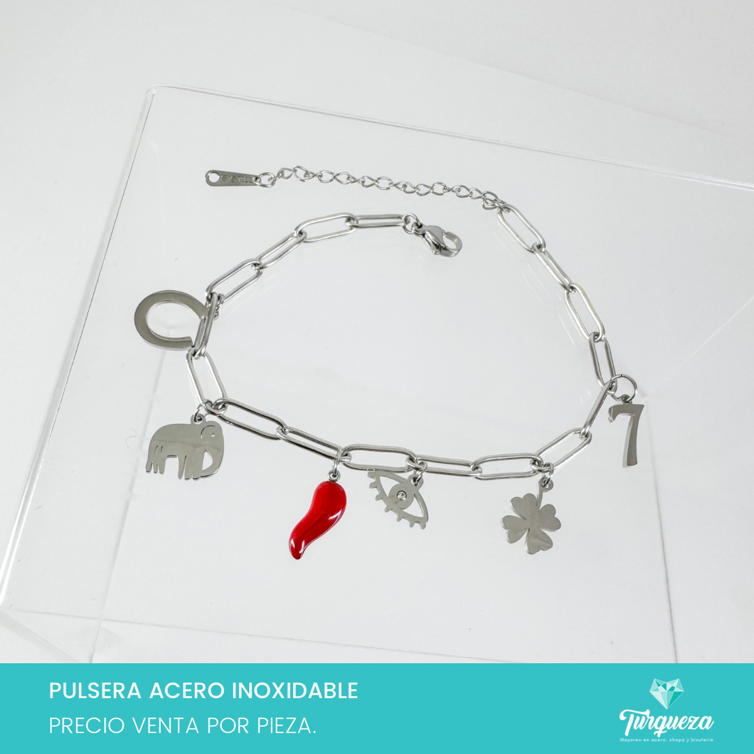 Pulsera Luck Plateado Acero Inoxidable