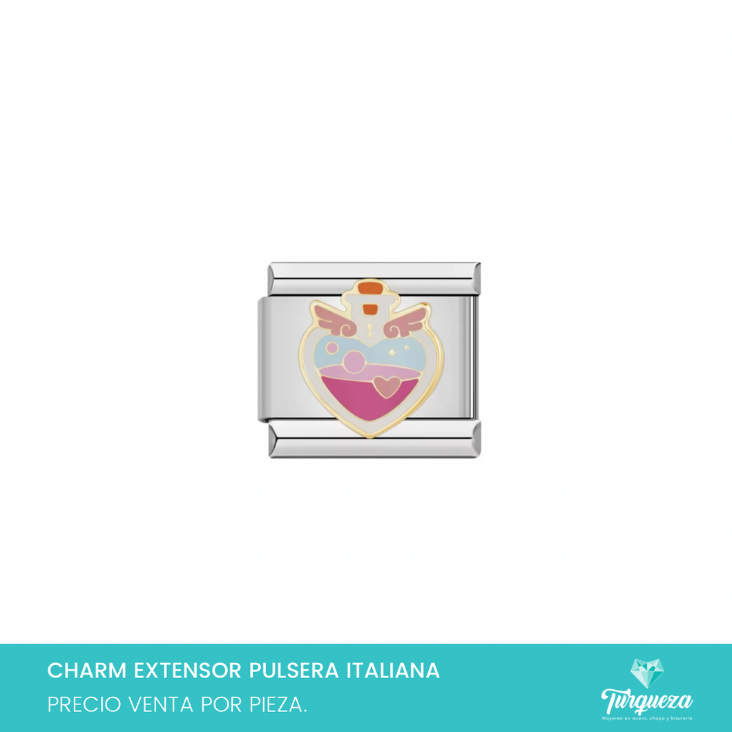 Dije Charm Corazon elixir para Pulsera Tipo Italiana Plateado Acero Inoxidable