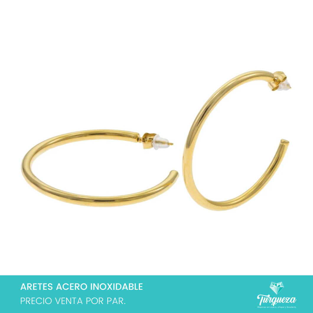 Arete Arracada Lisa Gde Dorado 5cm Acero Inoxidable