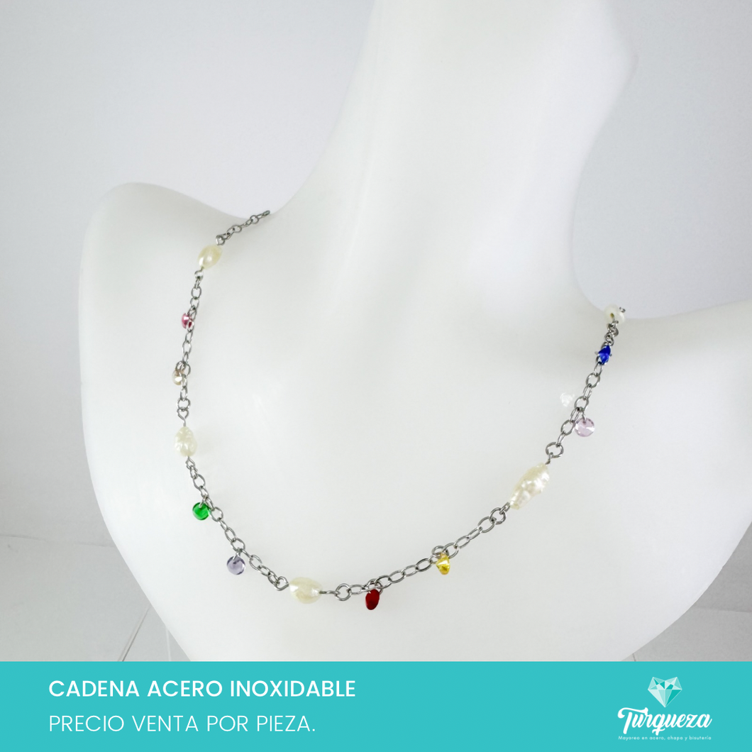 Collar Piedras colores Acero Inoxidable