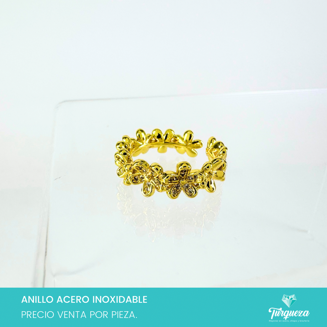 Anillo Flores Dorado Acero Inoxidable