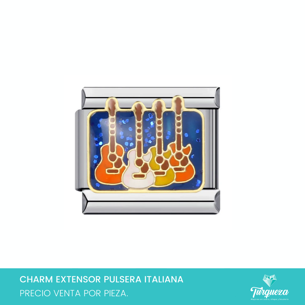 Dije Charm Guitarras para Pulsera Tipo Italiana Plateado Acero Inoxidable