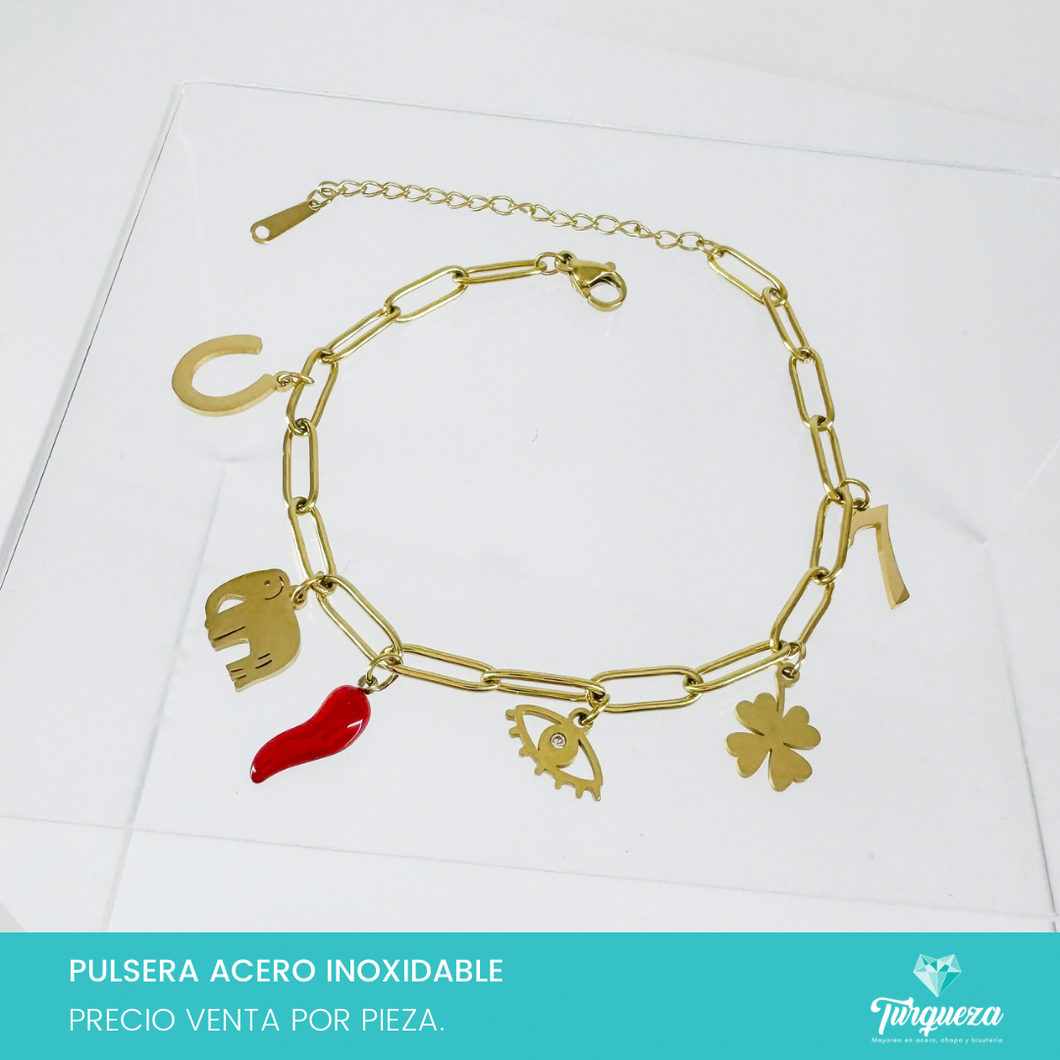 Pulsera Luck Dorado Acero Inoxidable