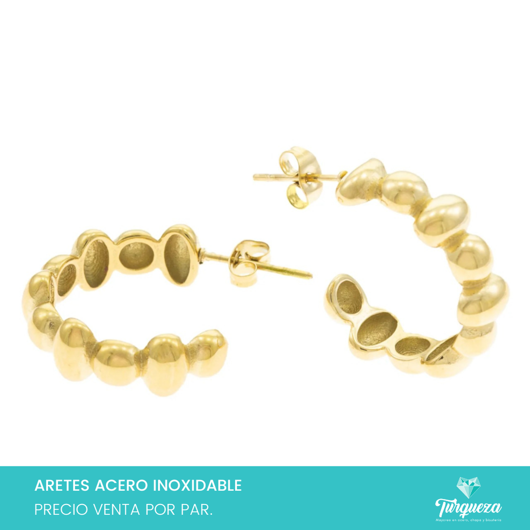 Arete Bolitas Oval Dorado (2.2cm) Acero Inoxidable