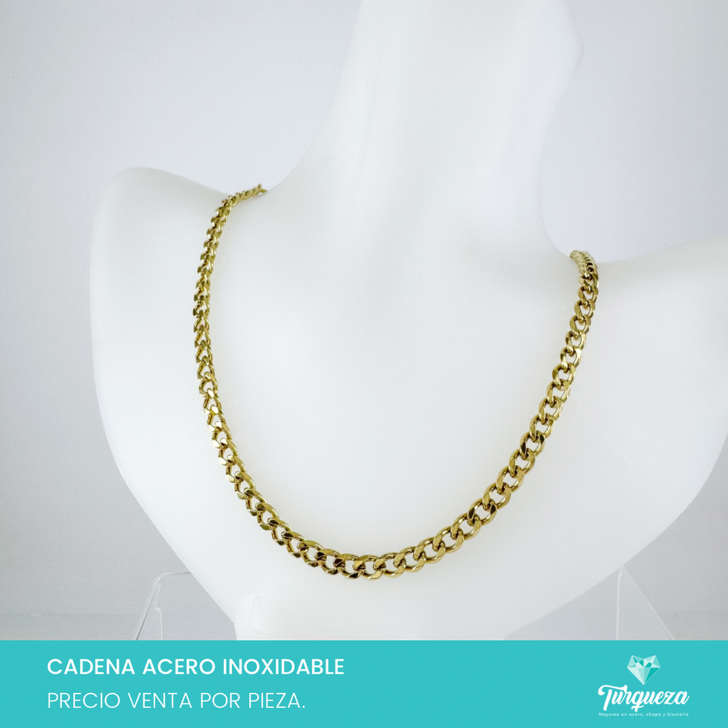 Cadena Cubana Dorado (60cm-5mm) Acero Inoxidable