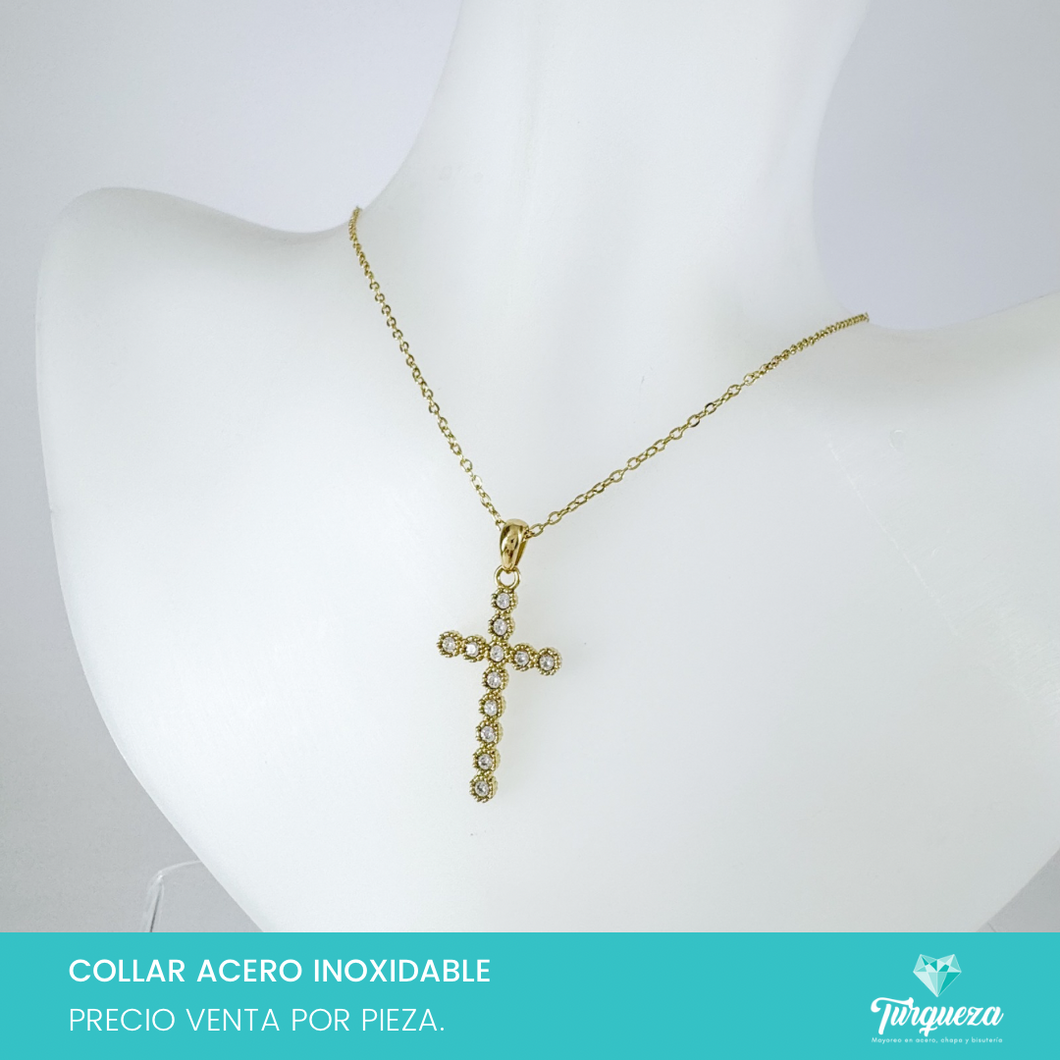 Collar Cruz Zirconias Grande Dorado Acero Inoxidable