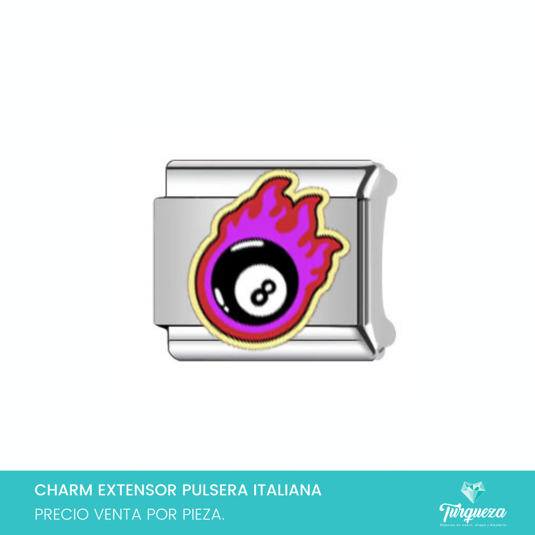 Dije Charm Bola 8 para Pulsera Tipo Italiana Plateado Acero Inoxidable