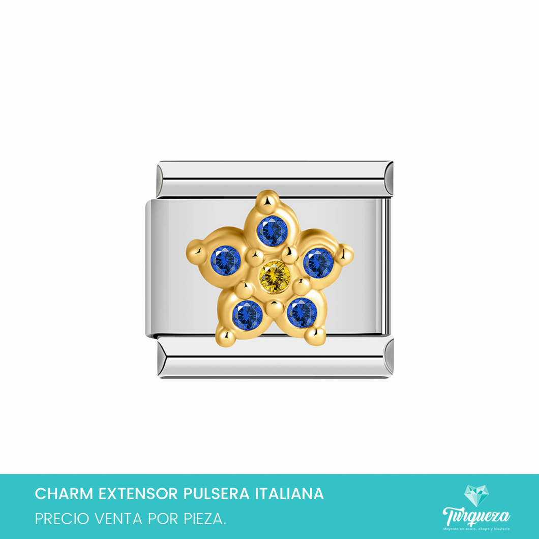 Dije Charm Flor Zirconias para Pulsera Tipo Italiana Plateado Acero Inoxidable