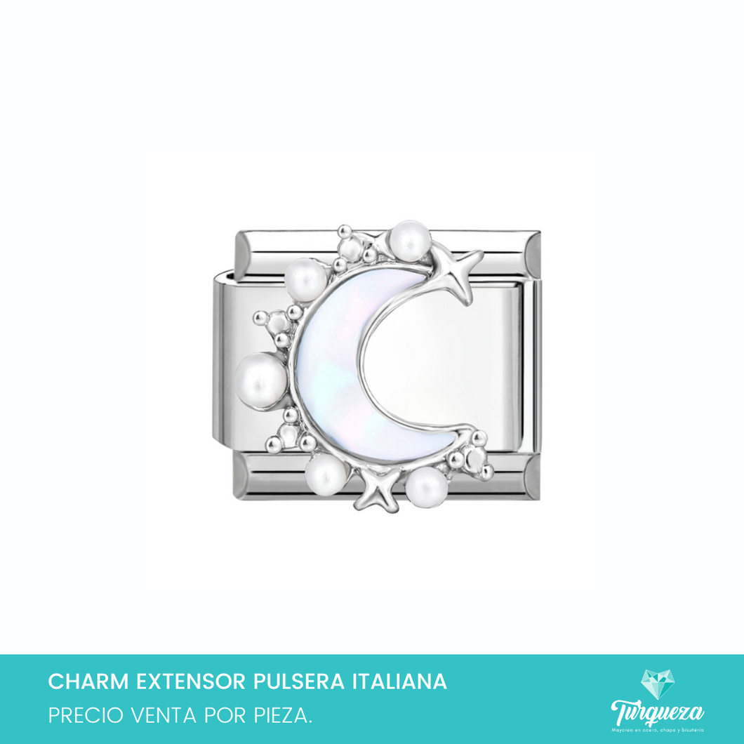 Dije Charm Luna Plateado para Pulsera Tipo Italiana Acero Inoxidable