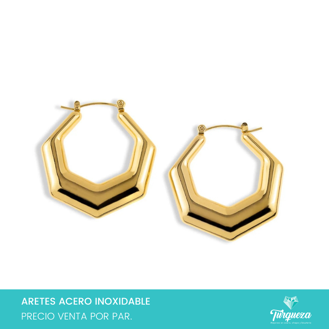 Arete Arracada Hexagonal Chunky Dorado (3.8cm) Acero Inoxidable