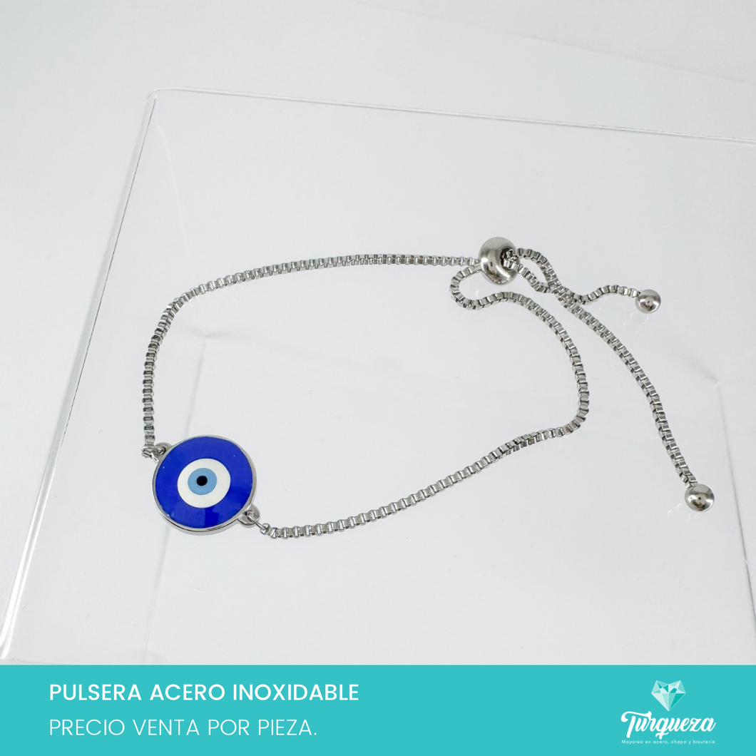 Pulsera Ojo Plateado Acero Inoxidable