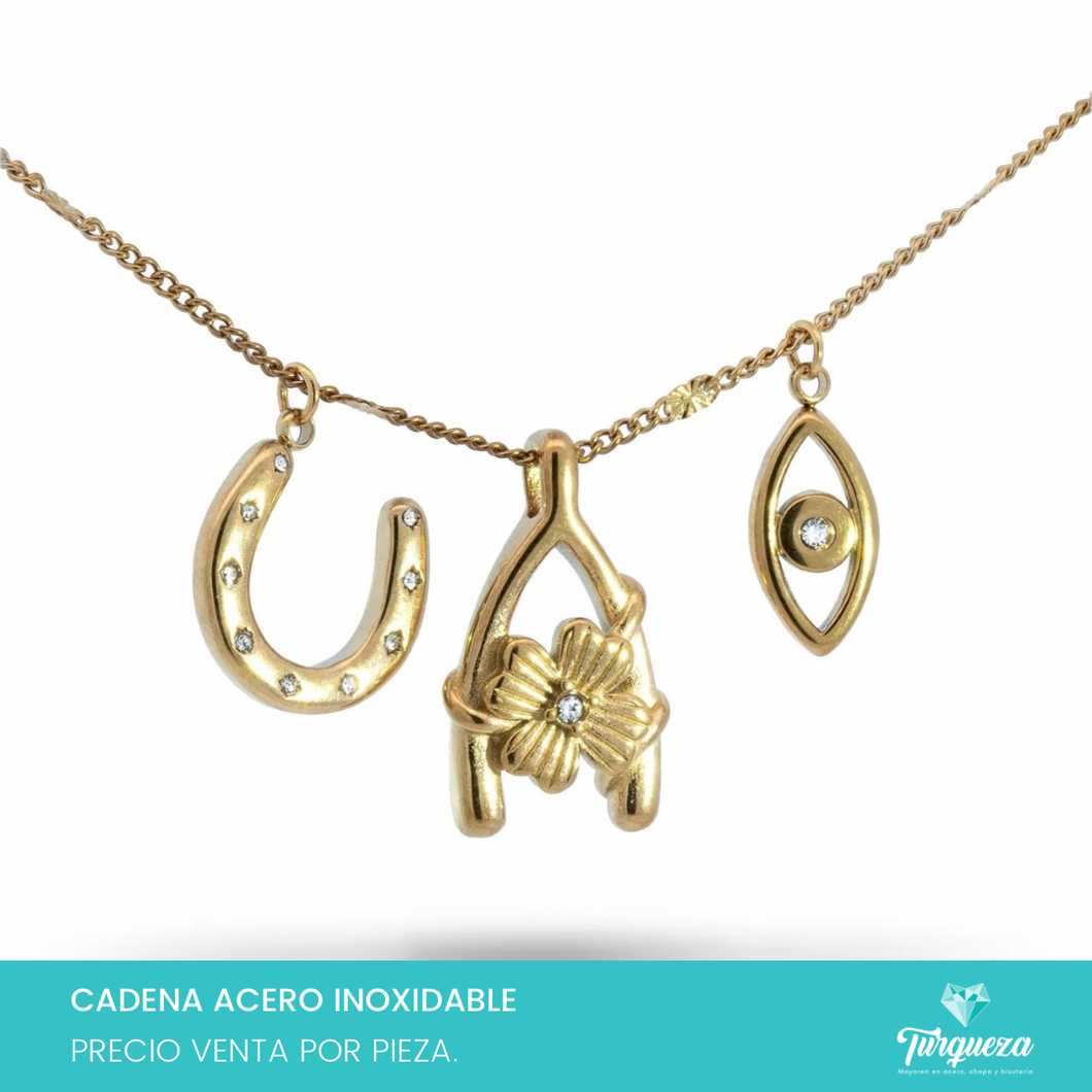 Collar Suerte Dorado Acero Inoxidable