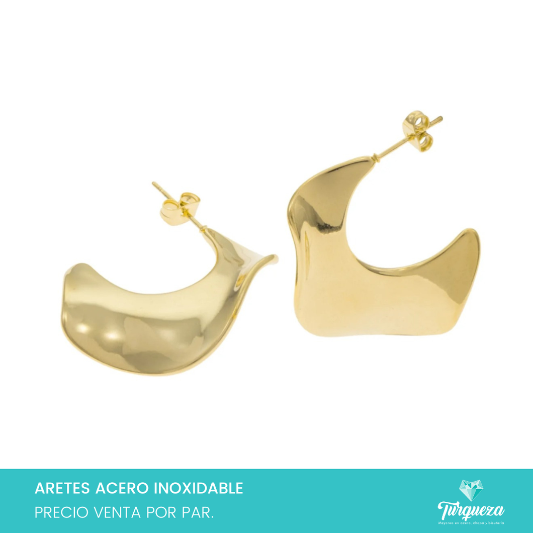 Arete Ondulado Medio Chunky Dorado (3.5cm) Acero Inoxidable