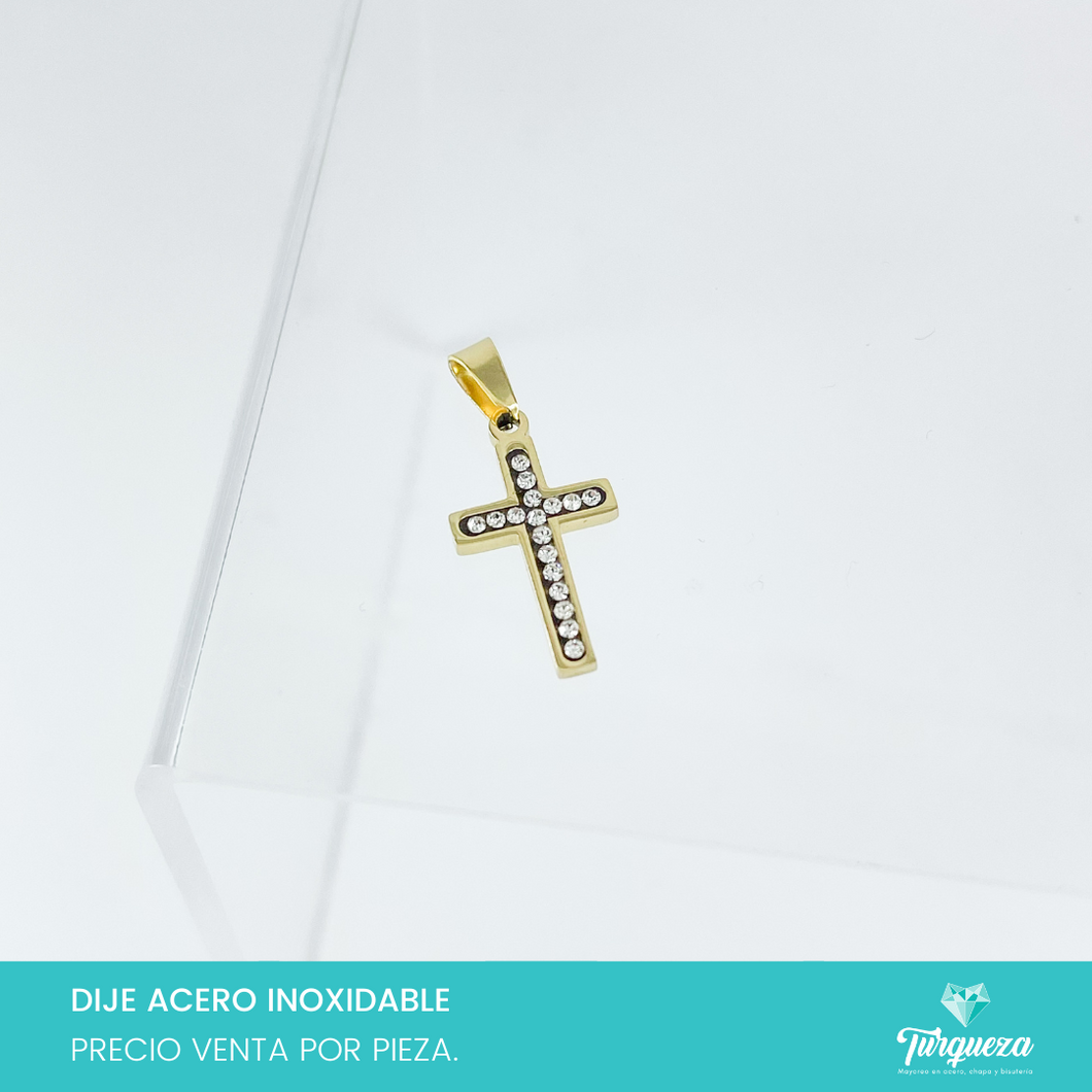 Dije Cruz Zirconia Dorado Acero Inoxidable