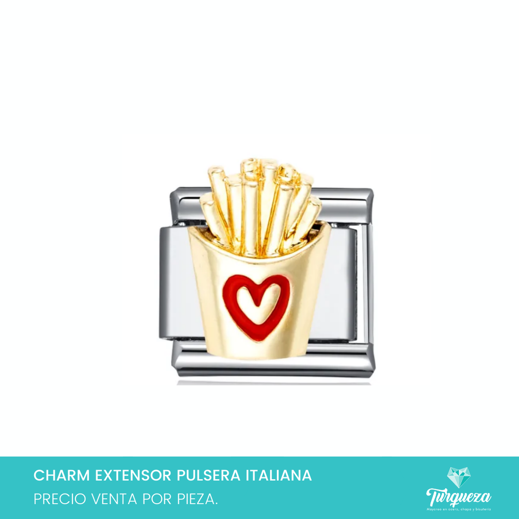 Dije Charm Papas Doradas para Pulsera Tipo Italiana Plateado Acero Inoxidable