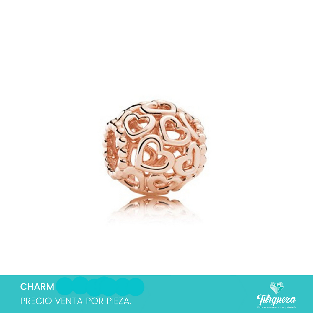 Dije Charm Bola Corazones Tipo Pand Oro Rosa