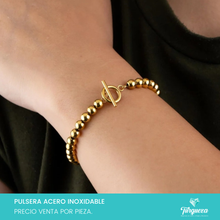 Cargar imagen en el visor de la galería, Pulsera Balines broche T Dorado Acero Inoxidable
