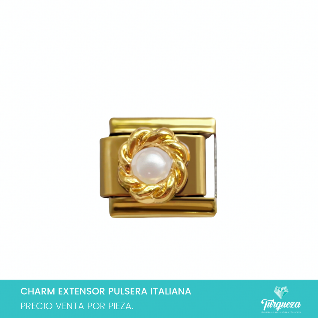 Dije Charm Perlita para Pulsera Tipo Italiana Acero Inoxidable
