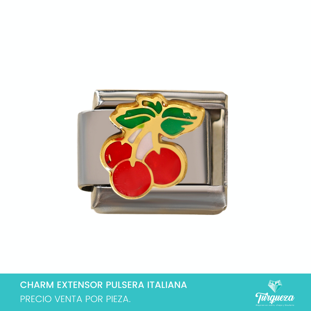 Dije Charm Cerezas para Pulsera Tipo Italiana Plateado Acero Inoxidable