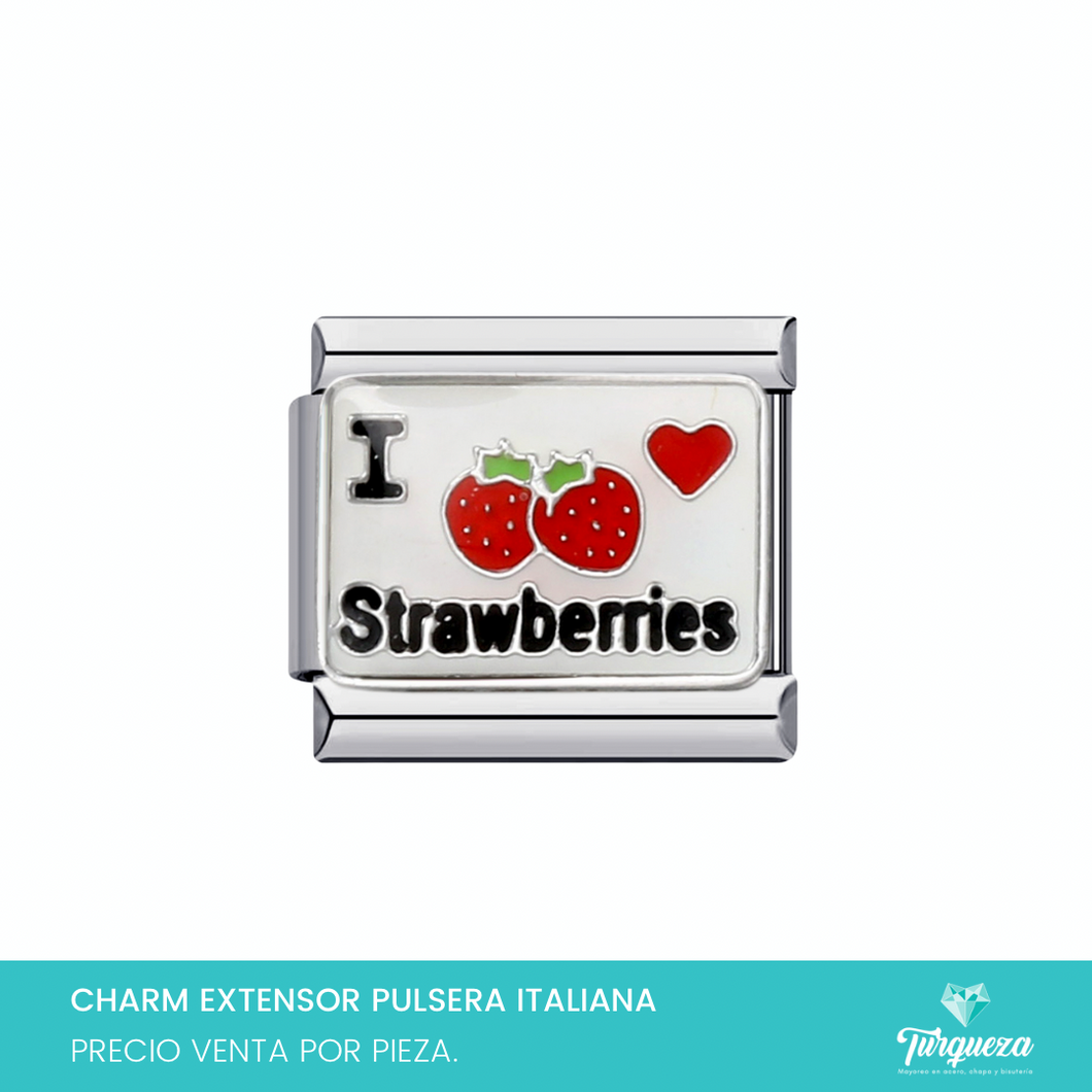 Dije Charm Strawberri para Pulsera Tipo Italiana Plateado Acero Inoxidable