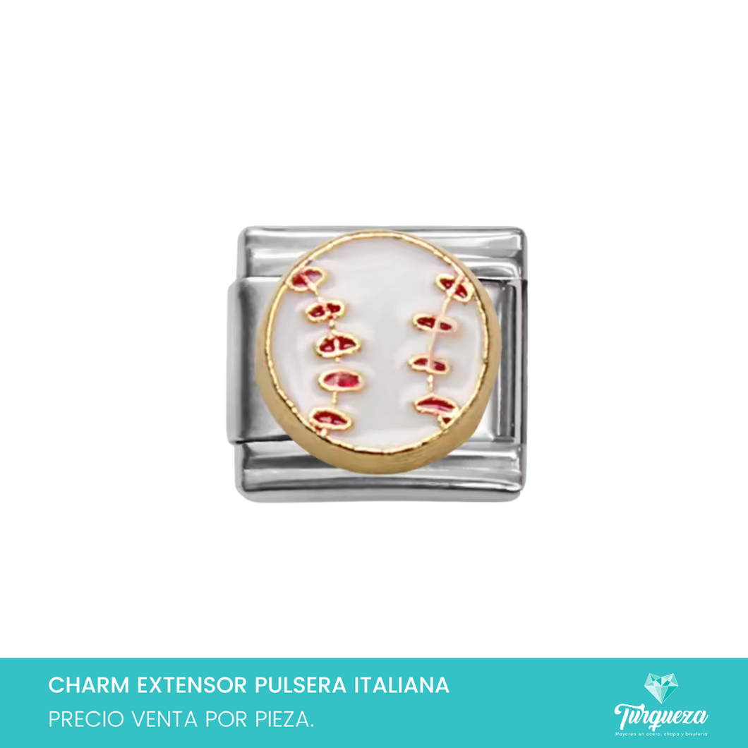 Dije Charm Pelota Baseball para Pulsera Tipo Italiana Plateado Acero Inoxidable